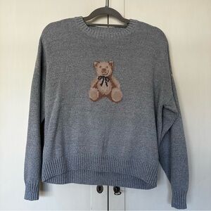 Hollister Teddy Bear Crew Neck Sweater Women’s Size S Gray Pullover